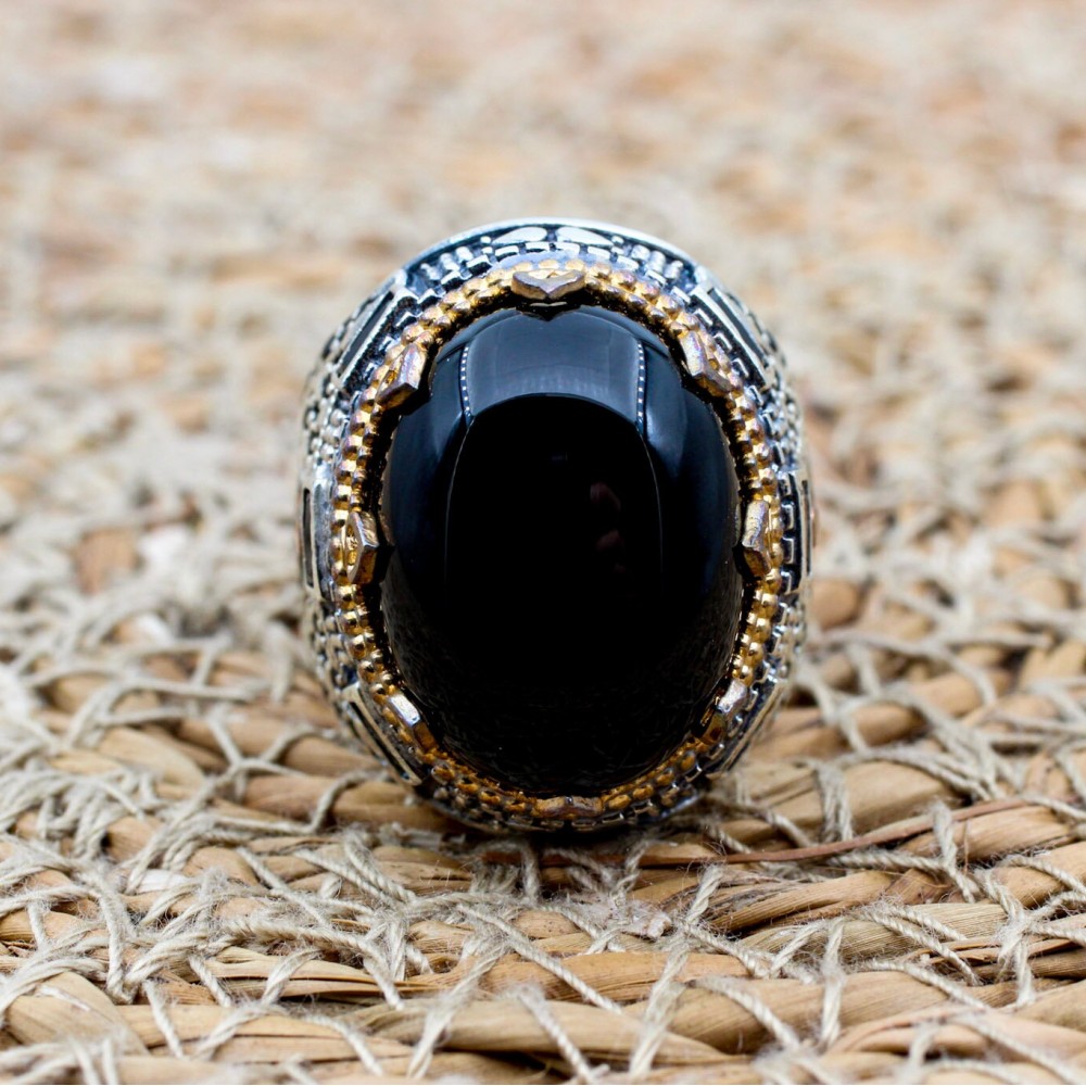 Handmade Silver Men's Ring, Onyx Men's Ring, Turkish Handmade Men's Ring, Men's Ring, Ottoman Mens Ring, Gift for Him, 925 Sterling Silver