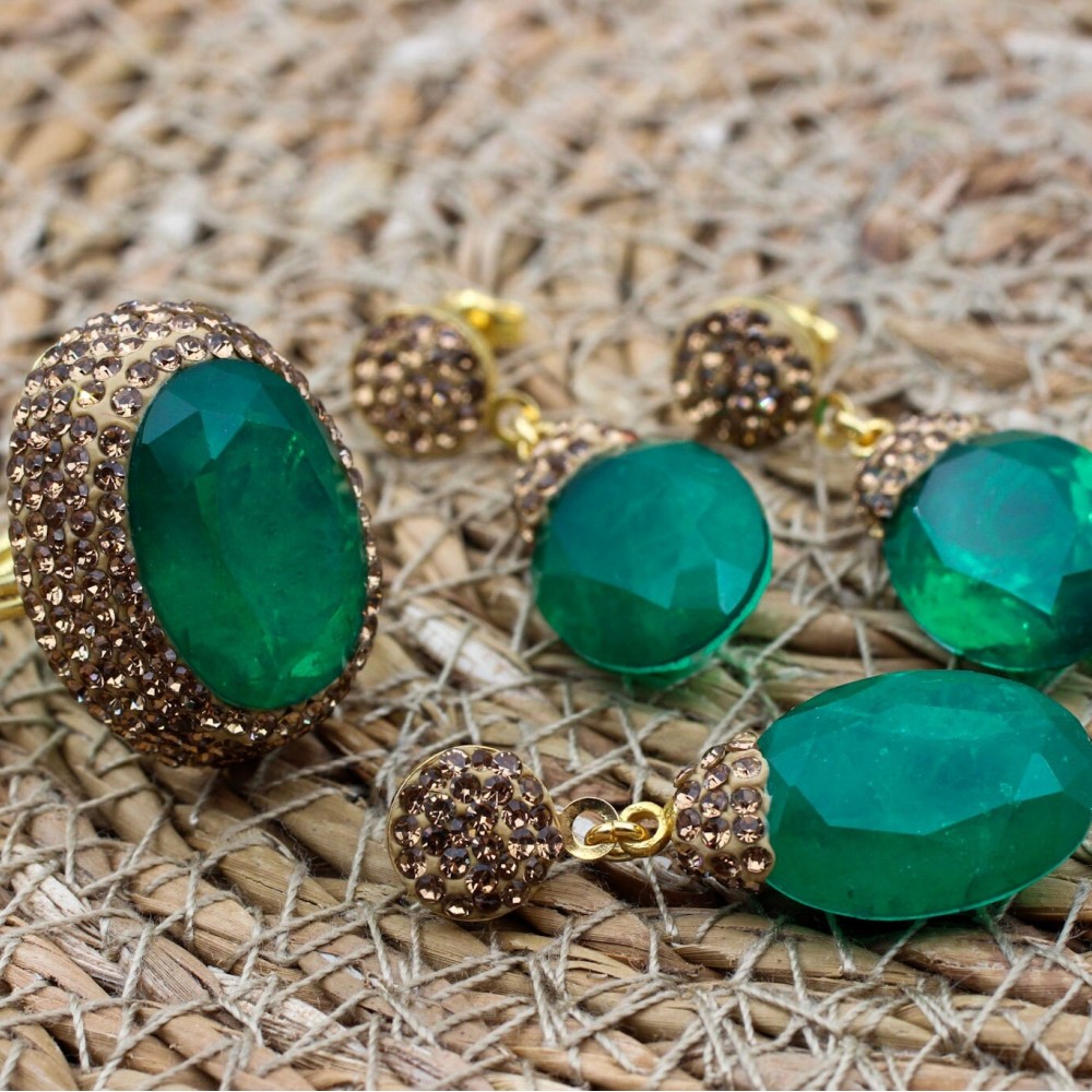 Paraiba Set, Authentic Set, Handmade Women Set, Turkish Handmade, Ladies Jewelry, Ring, Earring, Pendant, Ladies Set, 925k Sterling Silver