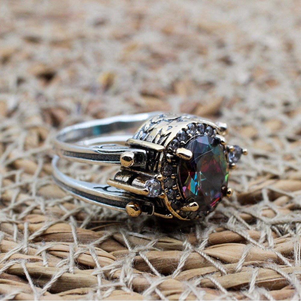 Alexandrite Ladies Ring, Two Stone Ladies Ring, Mystic Topaz Ring, Handmade Women Ring, Reversible Ring, Women's Ring, 925 Sterling Silver,