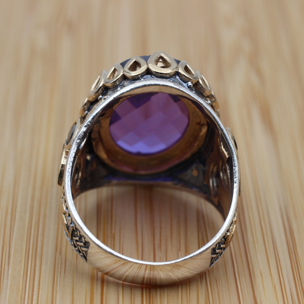 Men's Handmade Ring, Yemeni Ring, Amethyst Ring, Turkish Handmade Silver Men Ring, Ottoman Men Ring, Gift for Him, 925k Sterling Silver Ring