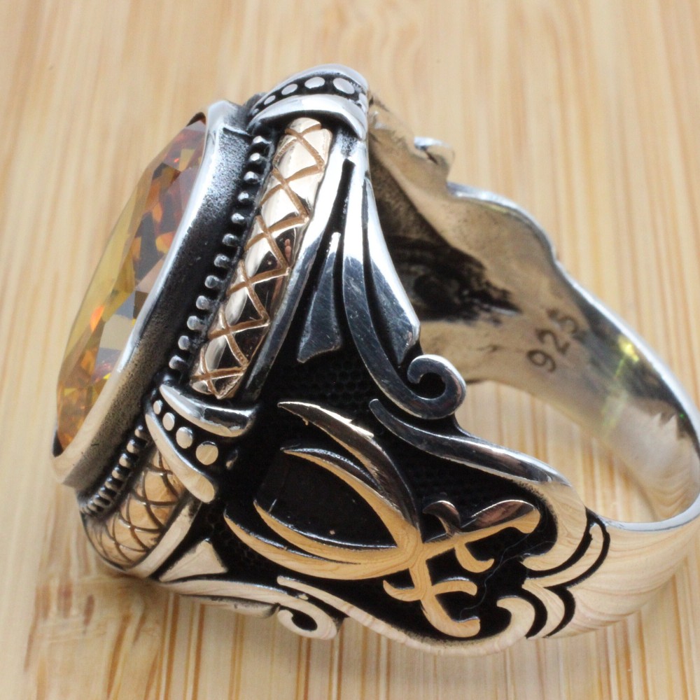 Citrine Topaz Men's Ring, Handmade Ring, Turkish Handmade Silver Men Ring, Men Ring, Men's Jewelry, Gift for Him, 925k Sterling Silver Ring,