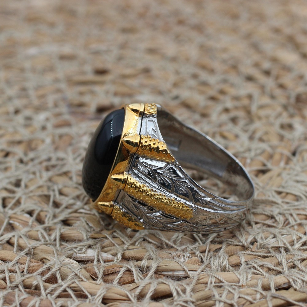 Onyx Ring, Men's Ring, Turkish Handmade Ring, Silver Men's Ring, Ottoman Men's Ring, Men's Jewelry, Gift for Him, 925k Sterling Silver Onyx Ring, Men's Ring, Turkish Handmade Ring, Silver Men's Ring, Ottoman Men's Ring, Men's Jewelry, Gift for Him, 925k Sterling Silver