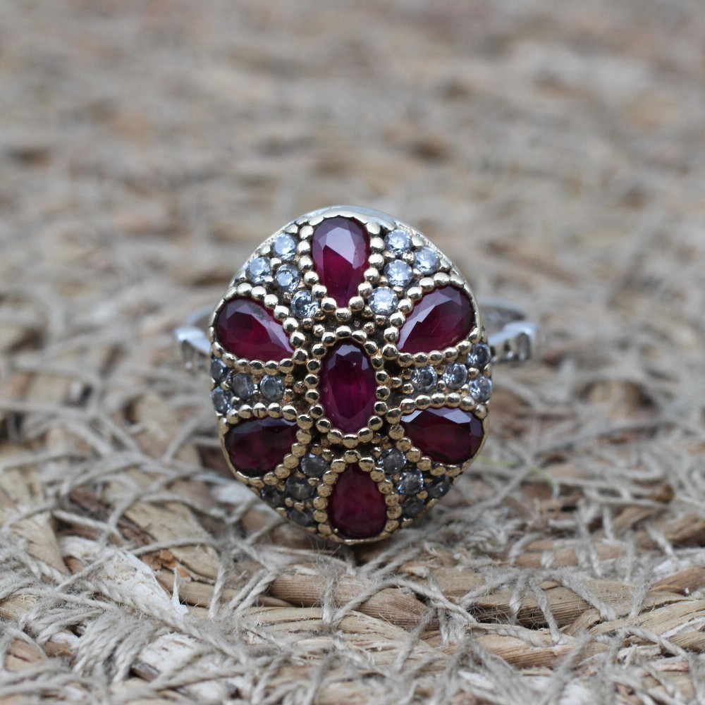 Ruby Ring, Handmade Women's Ring, Turkish Handmade Ring, Authentic Ring, Ottoman Ring, Ladies Ring, 925k Sterling Silver, Gift For Her,