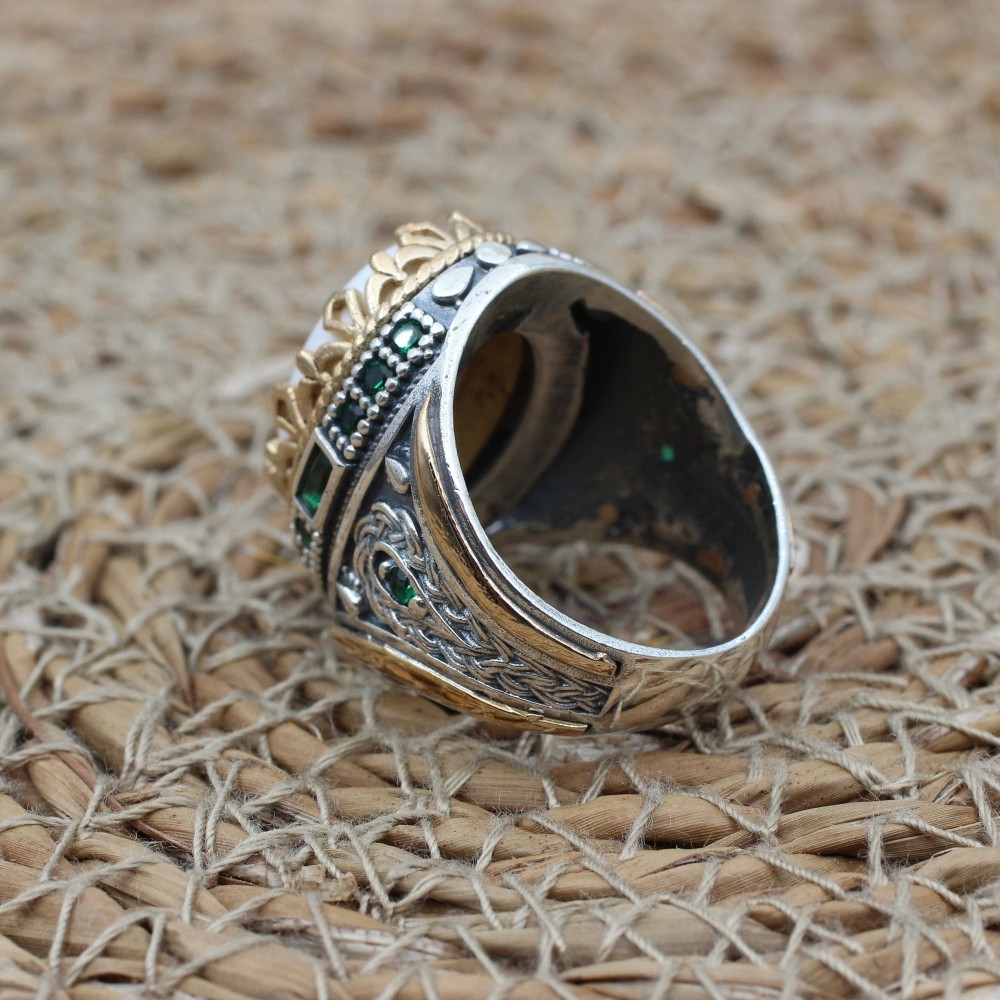Evil Eye Men's Ring, Emerald Ring, Handmade Ring, Turkish Handmade Silver Men's Ring, Men's Jewelry, Gift for Him, 925k Sterling Silver Ring