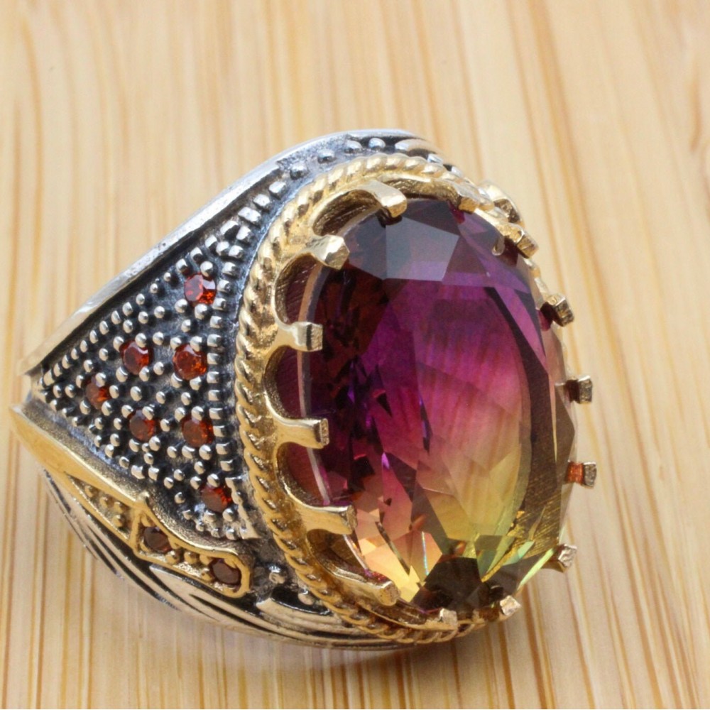 Men's Handmade Ring, Turkish Handmade Men's Ring, Ottoman Men's Ring, Tourmaline Men's Ring, Mens Ring, Gift for Him, 925k Sterling Silver