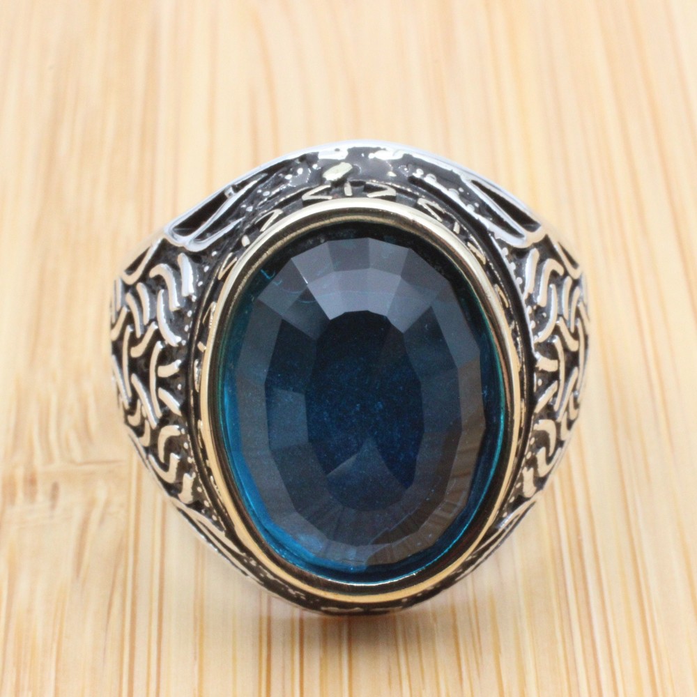 Aquamarine Ring, Turkish Handmade Silver Men Ring, Mens Handmade Ring, Ottoman Ring, Men's Jewelry, Gift for Him, 925k Sterling Silver Ring