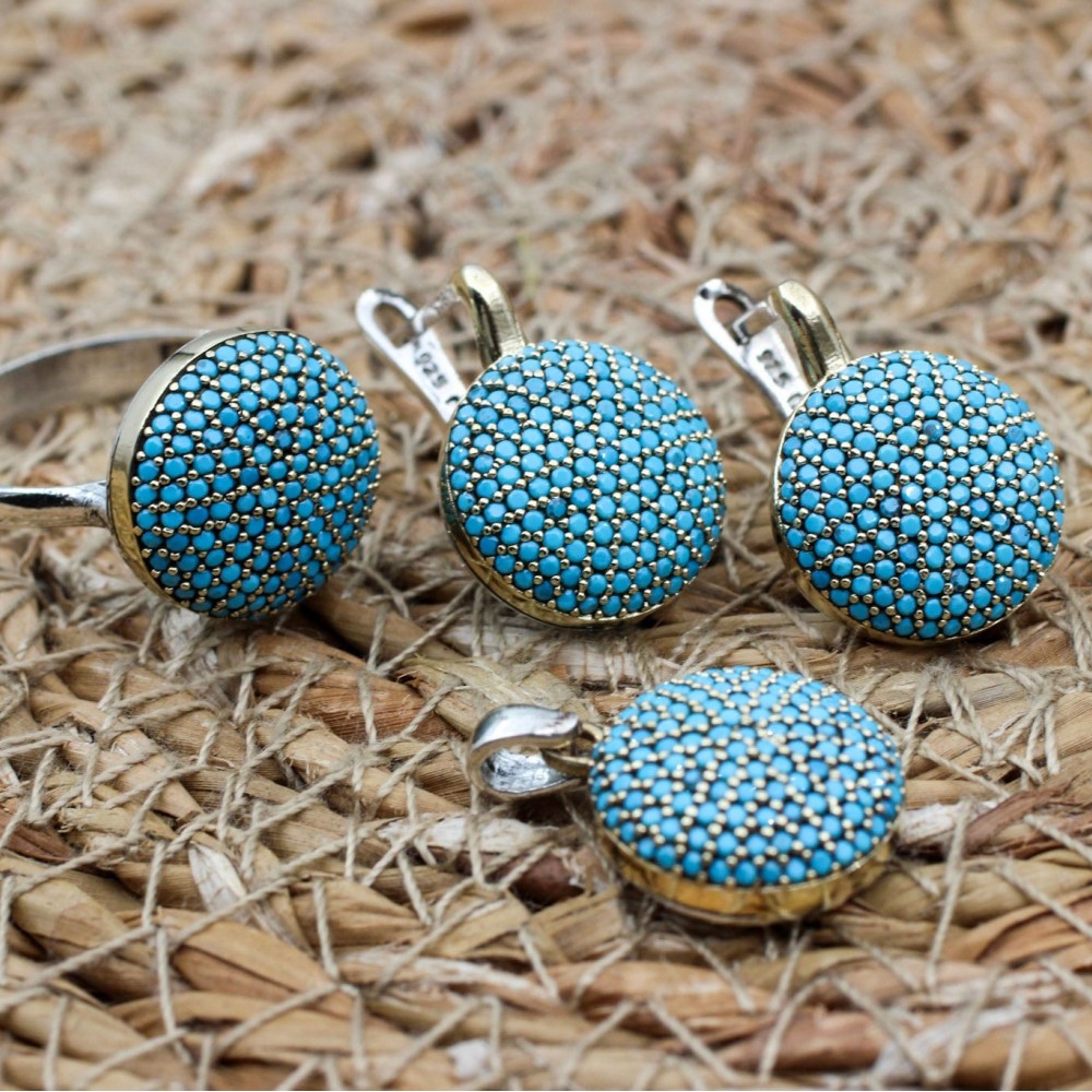 Turquoise Jewelry Set, Authentic Set, Handmade Set Women, Turkish Handmade, Ladies Jewelry Set, Earring, Ladies Set, 925k Sterling Silver
