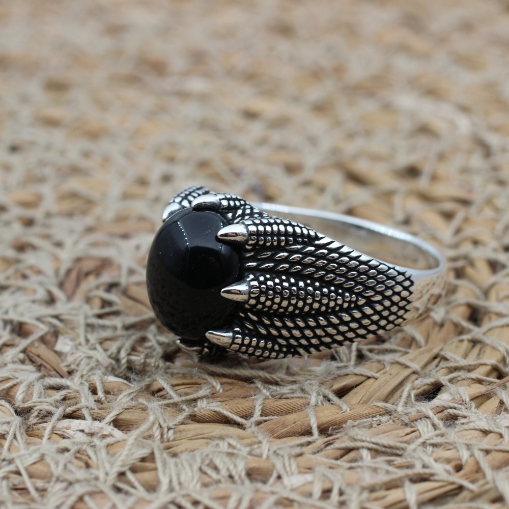 Handmade Silver Men's Ring, Onyx Men's Ring, Turkish Handmade Claw Ring, Men's Ring, Ottoman Mens Ring, Gift for Him, 925k Sterling Silver,