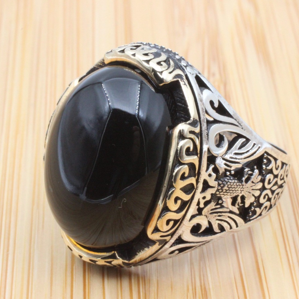 Onyx Ring, Handmade Mens Ring, Cubic Zircon Turkish Handmade Ring, Eagle Ring, Ottoman Ring, Men Jewelry, Gift for Him, 925k Sterling Silver
