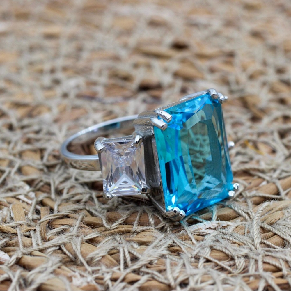 Aquamarine Ladies Ring, Handmade Women's Ring, Turkish Handmade Silver Ladies Ring, Ottoman Women's Ring, Ladies Ring, 925k Sterling Silver