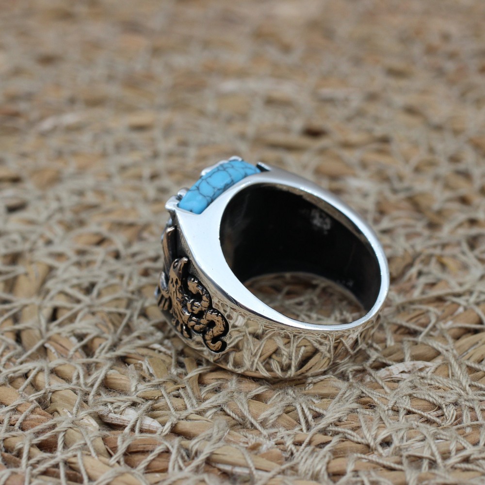Turquoise Men's Ring, Eagle Men's Ring, Handmade Men's Ring, Turkish Handmade Men's Ring, Men's Jewelry, Gift for Him, 925 Sterling Silver