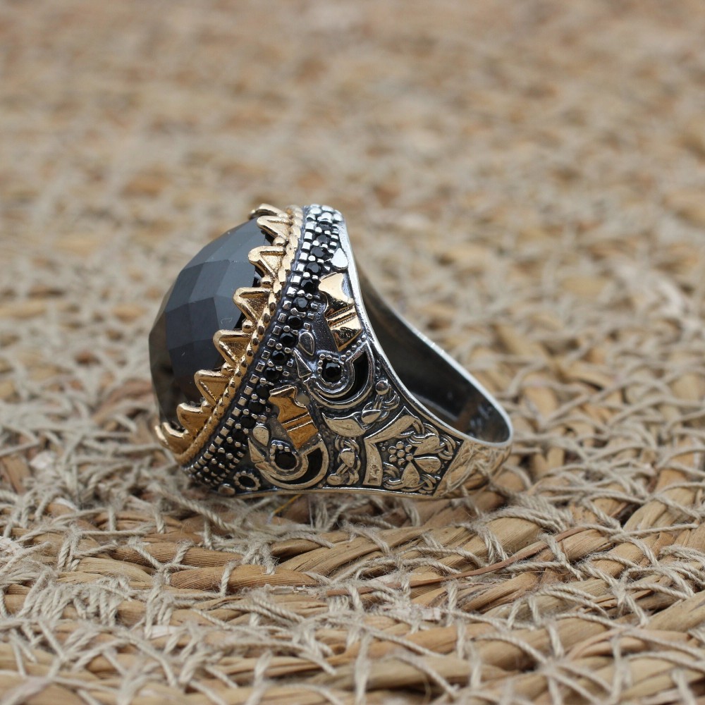 Handmade Silver Men's Ring, Onyx Men's Ring, Turkish Handmade Men's Ring, Men's Ring, Ottoman Mens Ring, Gift for Him, 925 Sterling Silver Handmade Silver Men's Ring, Onyx Men's Ring, Turkish Handmade Men's Ring, Men's Ring, Ottoman Mens Ring, Gift for Him, 925 Sterling Silver