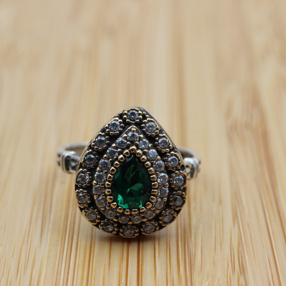 Handmade Women Ring, Turkish Handmade Silver Ladies Ring, Ottoman Women Ring, Emerald Women Ring, Ladies Ring, 925k Sterling Silver Ring