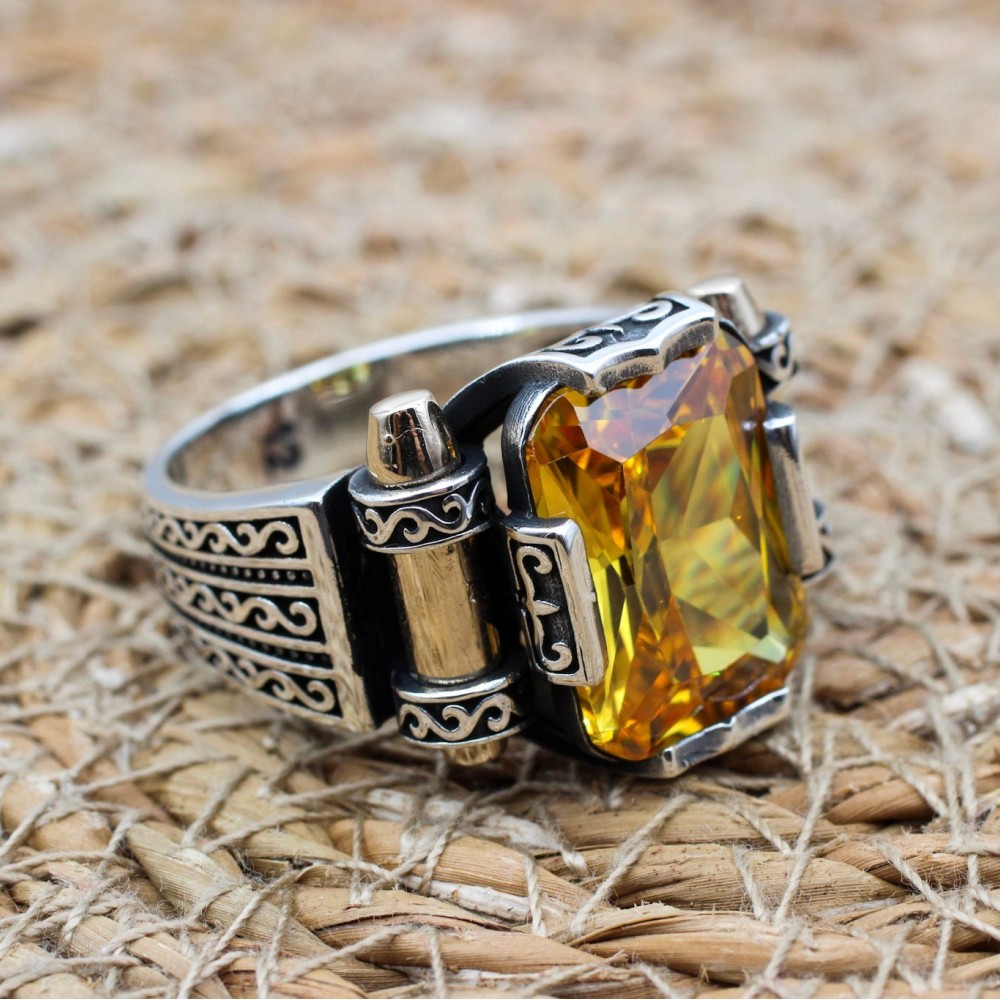Men's Handmade Ring, Turkish Handmade Ring, Citrine Men's Ring, Ottoman Men's Ring, Men's Jewelry, Gift for Him, 925k Sterling Silver Ring