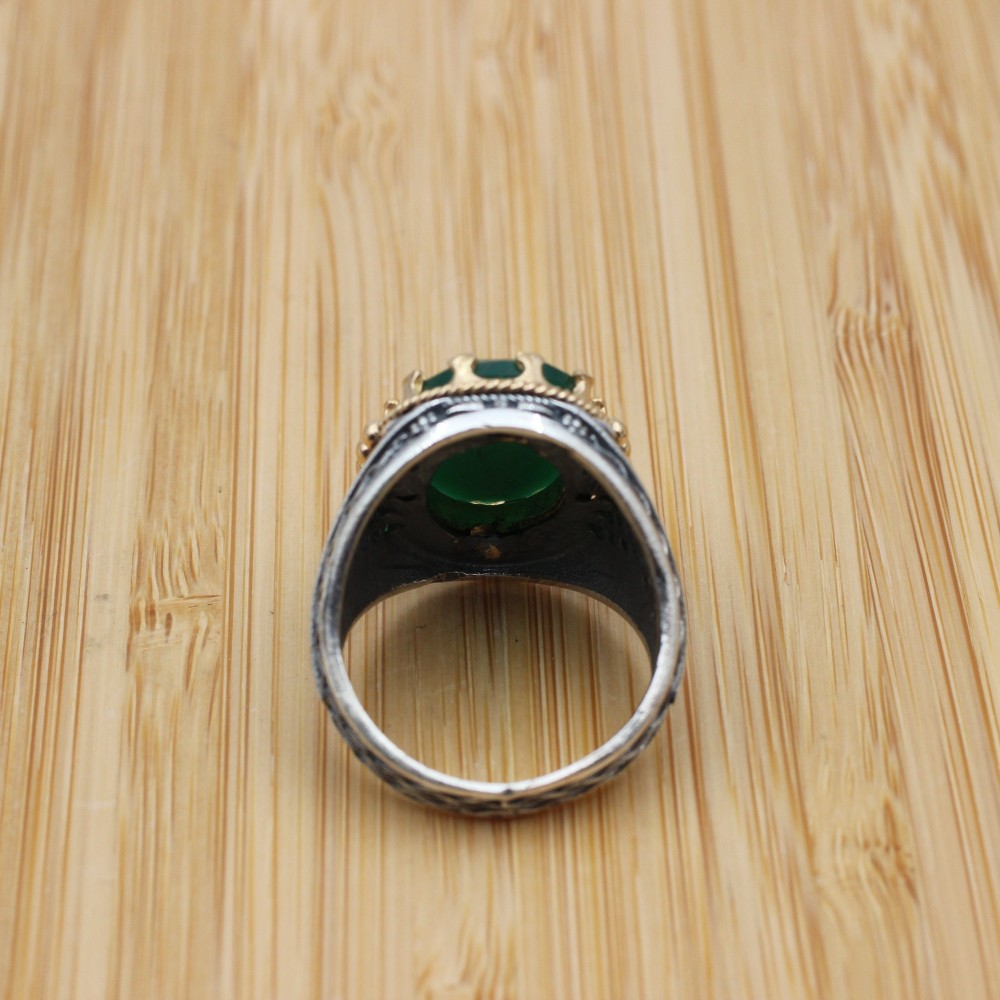 Mens Handmade Ring, Turkish Handmade Silver Men Ring, Ottoman Men Ring, Emerald Ring, Men's Jewelry, Gift for Him, 925k Sterling Silver Ring