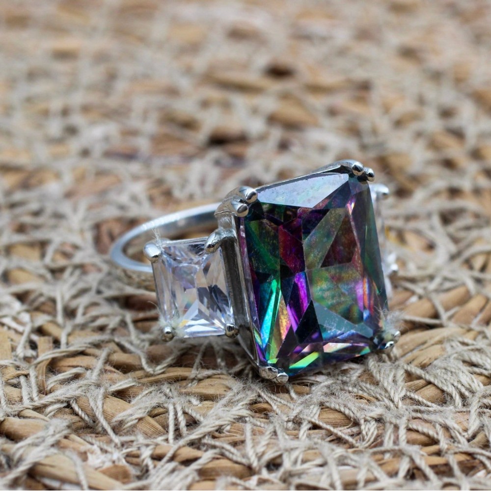 Mystic Topaz Ring, Handmade Women Ring, Turkish Handmade, Silver Ladies Ring, Ottoman Ring, Bohemian Ring, 925k Sterling Silver, Zircon Ring