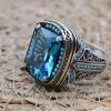 Mens Handmade Ring, Turkish Handmade Silver Men Ring, Ottoman Ring, Aquamarine Ring, Men's Jewelry, Gift for Him, 925k Sterling Silver Ring
