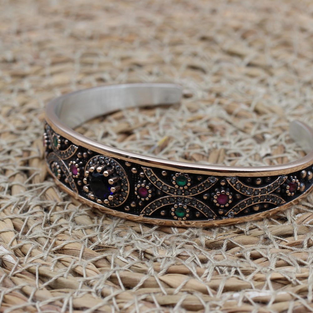 Sapphire Bracelet, Ottoman Bracelet, Handmade Bracelet, Bangle Cuff, Turkish Handmade, Bangle Bracelet, Gift for Her, 925k Sterling Silver
