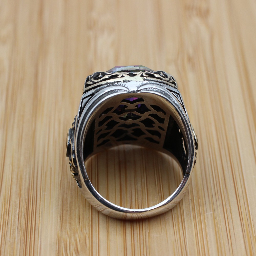 Mystic Topaz Ring, Handmade Ring, Turkish Handmade Silver Men Ring, Mystic Topaz Ring, Men's Jewelry, Gift for Him, 925k Sterling Silver Mystic Topaz Ring, Handmade Ring, Turkish Handmade Silver Men Ring, Mystic Topaz Ring, Men's Jewelry, Gift for Him, 925k Sterling Silver