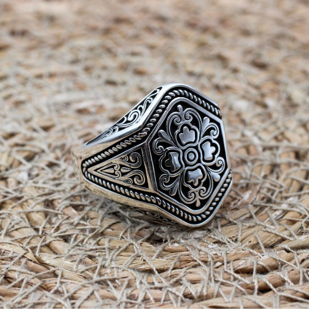 Men's Ring, Turkish Handmade, Silver Men's Ring, Men's Handmade Ring, Ottoman Ring, Men's Jewelry, Gift for Him, 925k Sterling Silver Ring