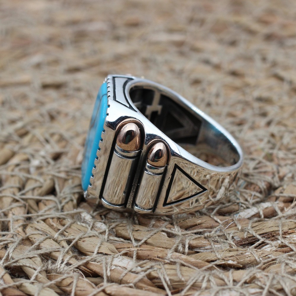 Turquoise Men's Ring, Handmade Men's Ring, Turkish Handmade Men's Ring, Ottoman Ring, Men's Jewelry, Gift for Him, 925k Sterling Silver Ring