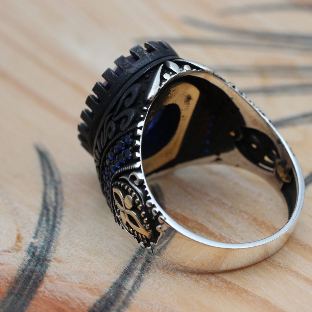Sapphire Men Ring, Turkish Handmade Silver Men Ring, Mens Handmade Ring, Ottoman Ring, Men Jewelry, Gift for Him, 925k Sterling Silver Ring Sapphire Men Ring, Turkish Handmade Silver Men Ring, Mens Handmade Ring, Ottoman Ring, Men Jewelry, Gift for Him, 925k Sterling Silver Ring