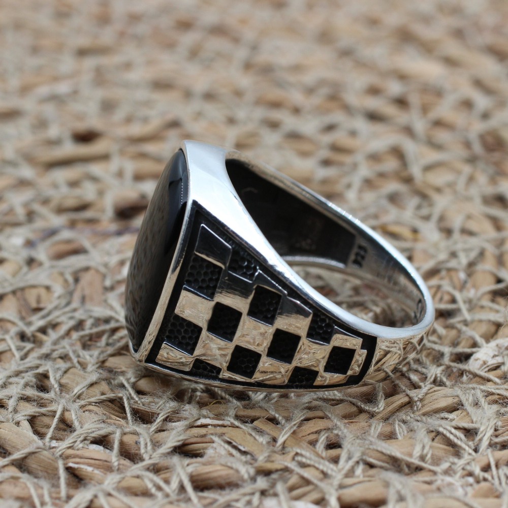 Handmade Silver Men's Ring, Onyx Men's Ring, Turkish Handmade Men's Ring, Men's Ring, Ottoman Mens Ring, Gift for Him, 925k Sterling Silver,