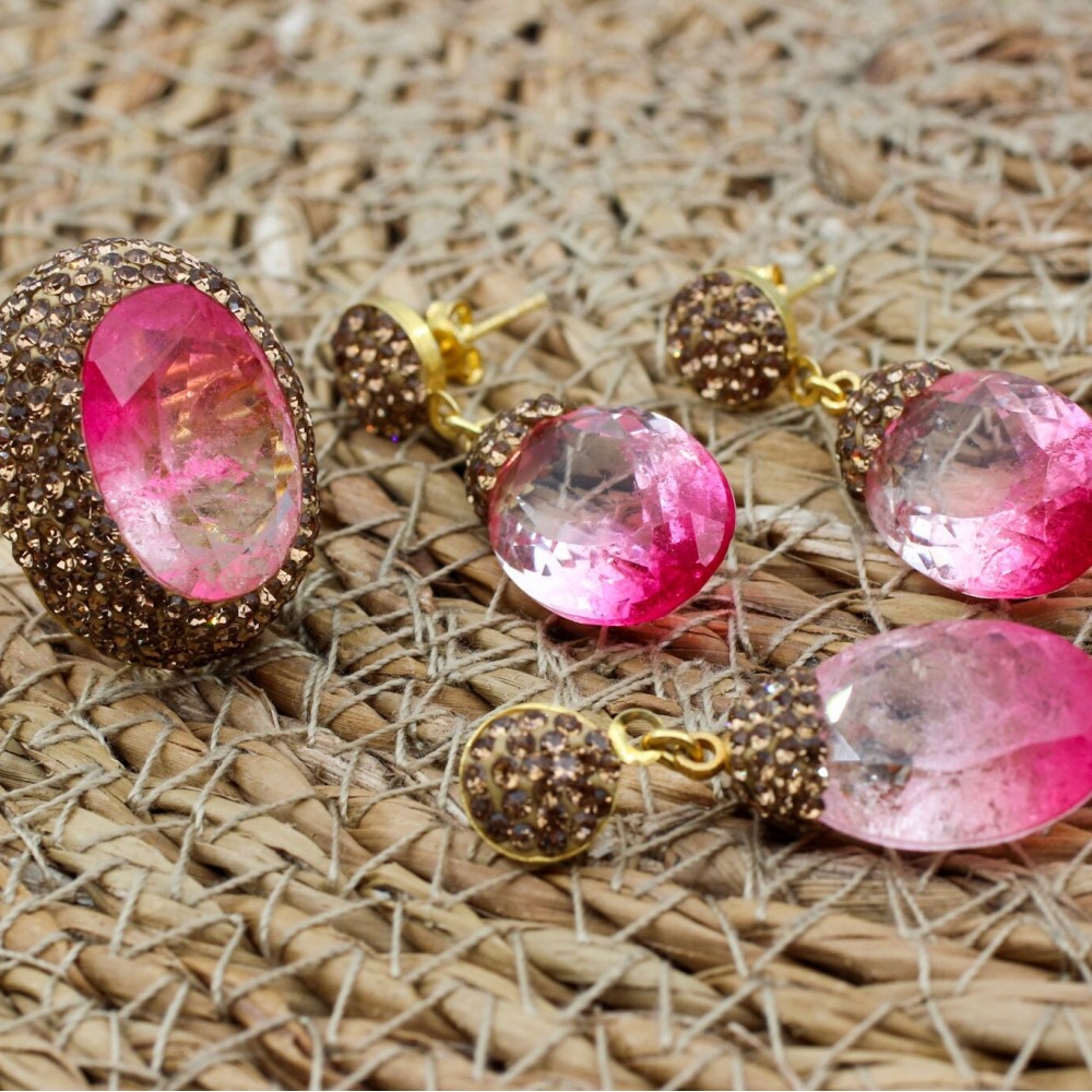 Tourmaline Set, Authentic Set, Handmade Women Set, Turkish Handmade, Ladies Jewelry, Ring, Earring, Pendant, Ladies Set, 925 Sterling Silver