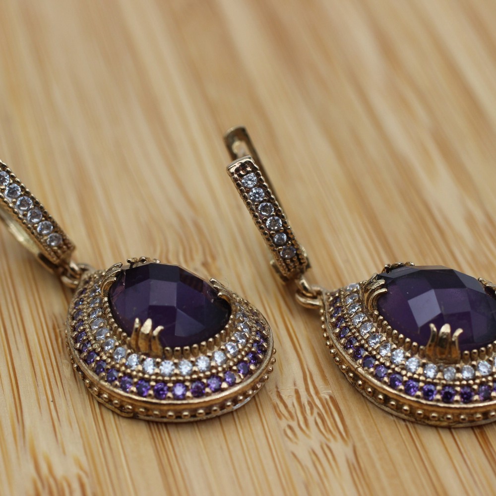 Amethyst Set, Authentic Set, Handmade Set Women, Turkish Handmade, Ladies Jewelry Set, Earring, Pendant, Ladies Set, 925k Sterling Silver