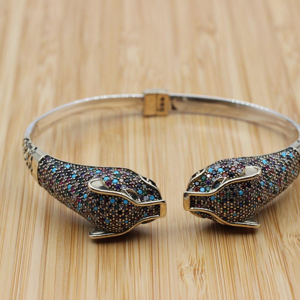 Mixed Color Bracelet, Tiger Bracelet, Handmade Bracelet, Bangle Cuff, Turkish Handmade, Ottoman Bracelet, Gift For Her, 925k Sterling Silver