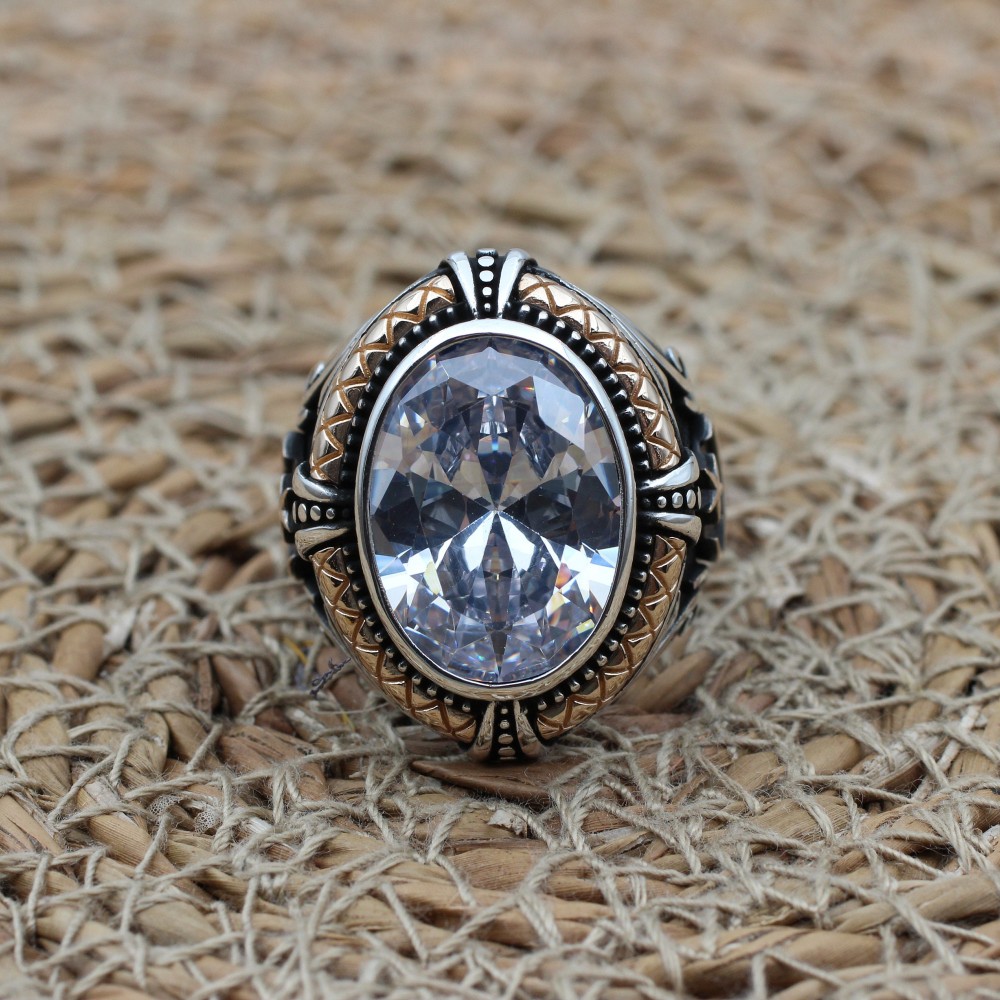 Mens Handmade Ring, Turkish Handmade Silver Men Ring, Ottoman Men Ring, Zircon Ring, Men's Jewelry, Gift for Him, 925k Sterling Silver Ring