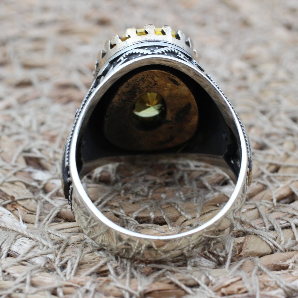 Citrine Men's Ring, Handmade Men's Ring, Turkish Handmade Ring, Ottoman Men's Ring, Men's Jewelry, Gift for Him, 925k Sterling Silver Ring
