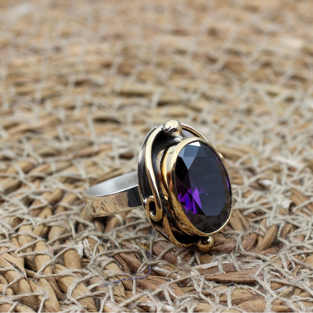 Amethyst Ring, Handmade Women's Ring, Turkish Handmade, Adjustable Ladies Ring, Ottoman Ring, Authentic, Ladies Ring, 925k Sterling Silver
