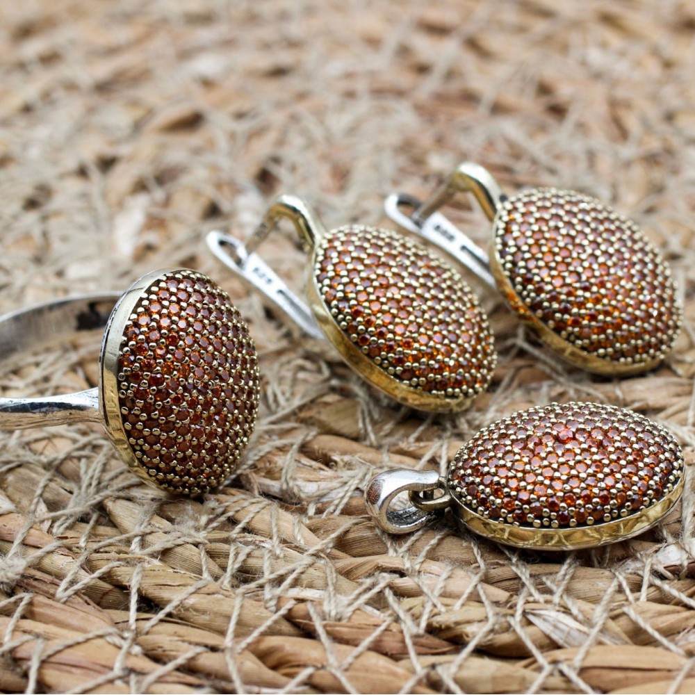 Topaz Ladies Set, Handmade Set Women, Turkish Handmade, Ladies Jewelry Set, Ottoman Set, Earring, Pendant, Ladies Set, 925 Sterling Silver