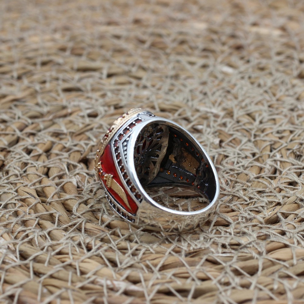 Ruby Ring, Handmade Men's Ring, Turkish Handmade Men's Ring, Ottoman Men's Ring, Men's Jewelry, Gift for Him, 925k Sterling Silver Ring