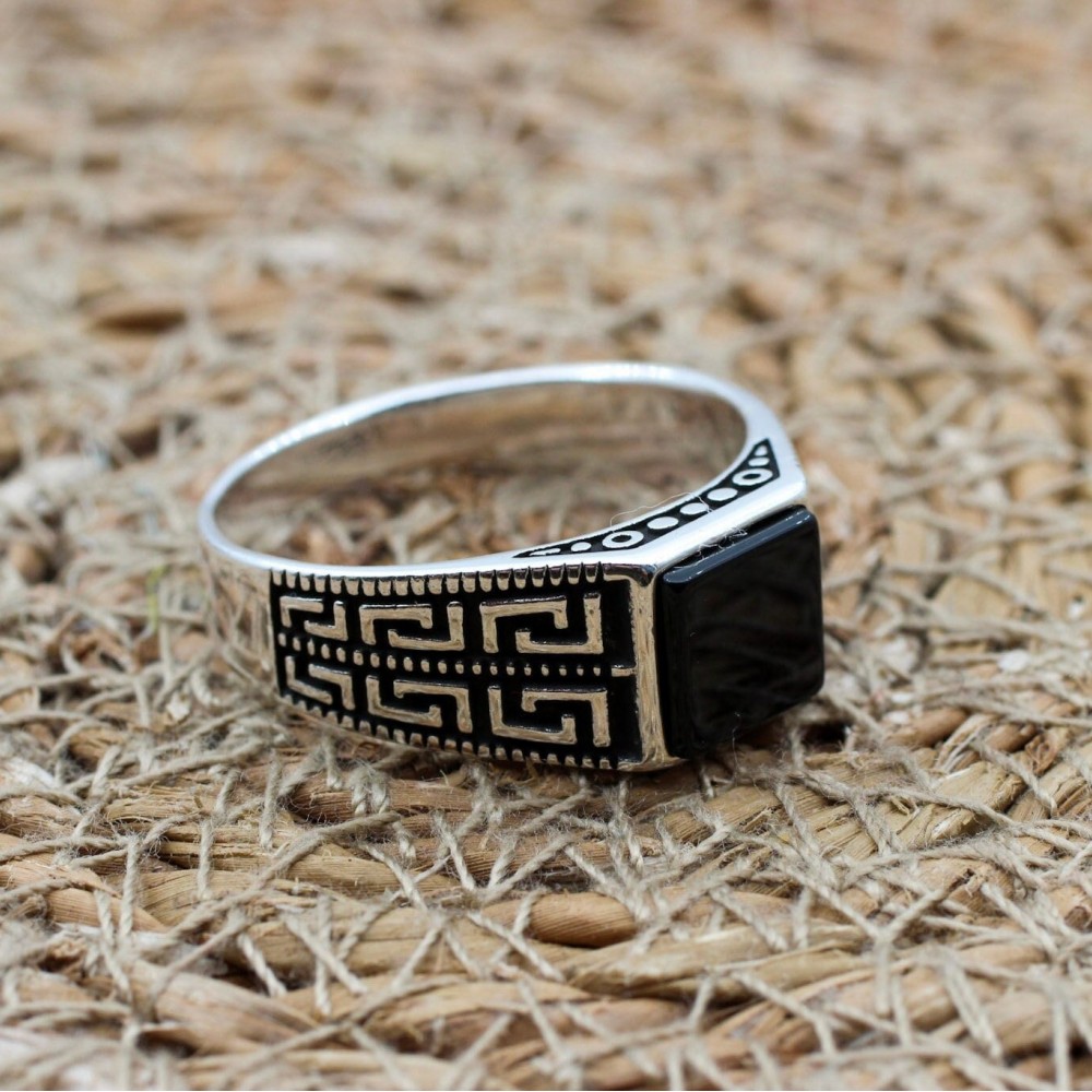 Men's Handmade Ring, Turkish Handmade Silver Men's Ring, Ottoman Men Ring, Onyx Ring, Men's Jewelry, Gift for Him, 925k Sterling Silver Ring