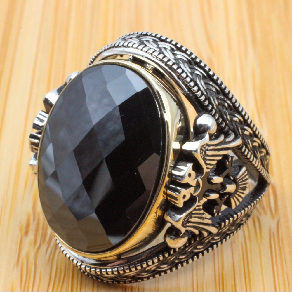 Men's Handmade Ring, Turkish Handmade Silver Men's Ring, Ottoman Men Ring, Onyx Ring, Men's Jewelry, Gift for Him, 925k Sterling Silver Ring
