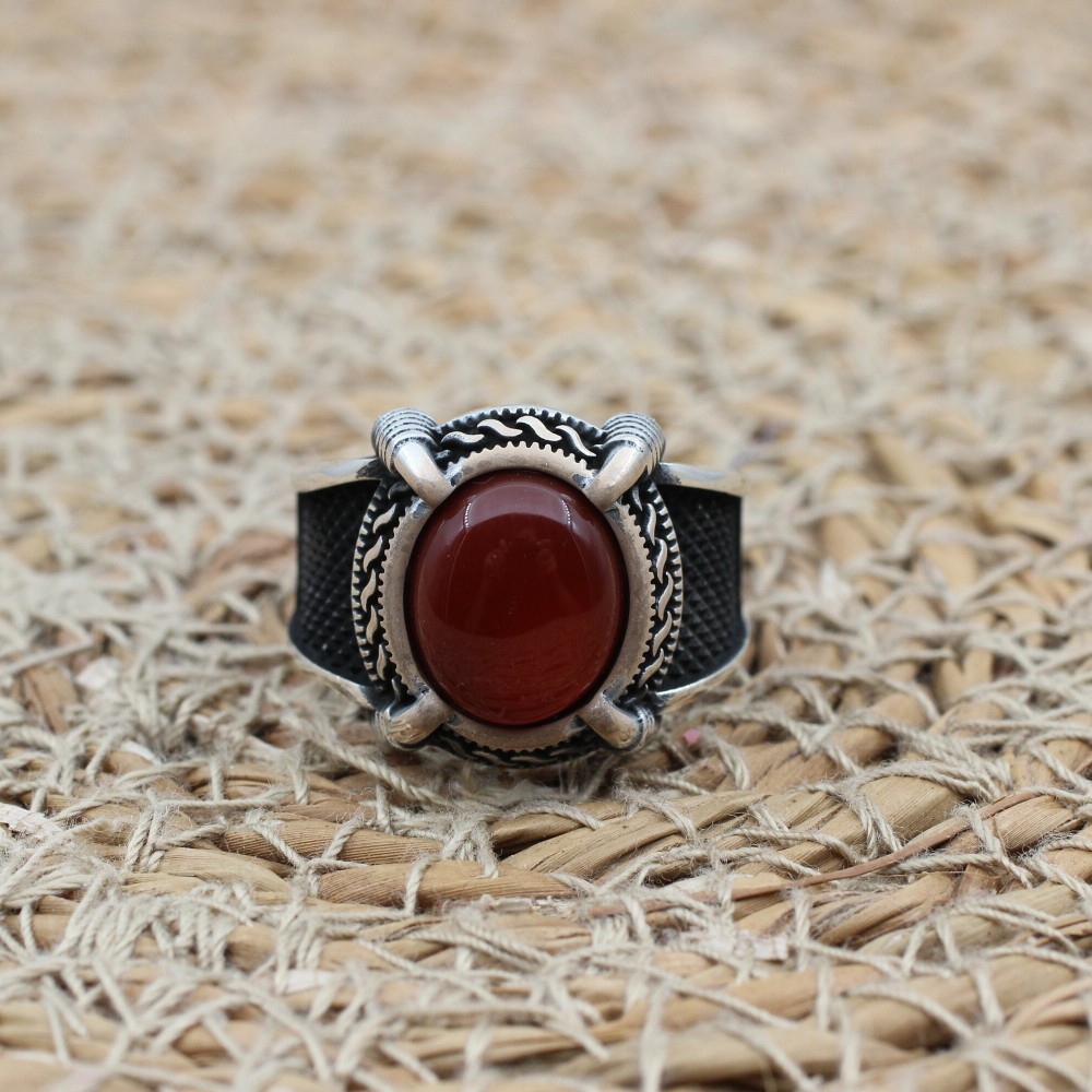 Turkish Handmade Silver Mens Ring, Men's Agate Ring, Handmade Ring, Ottoman Men Ring, Men's Jewelry, Gift for Him, 925k Sterling Silver Ring