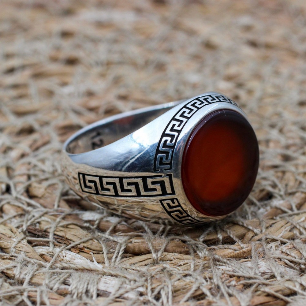 Men's Agate Ring, Handmade Ring, Turkish Handmade Silver Men Ring, Ottoman Men Ring, Men's Jewelry, Gift for Him, 925k Sterling Silver Ring