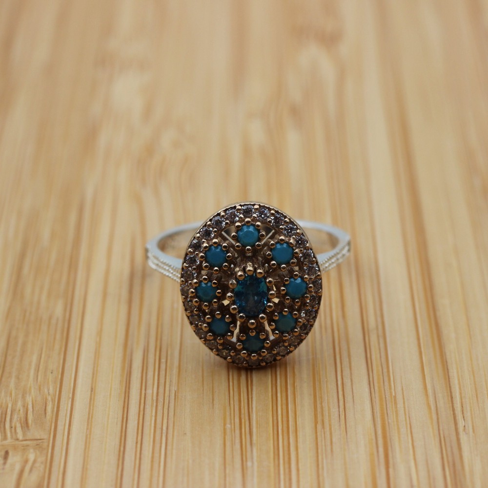 Aquamarine Ring, Handmade Women Ring, Turkish Handmade Silver Ladies Ring, Ottoman Ring, Ladies Ring, 925k Sterling Silver, Zircon Ring