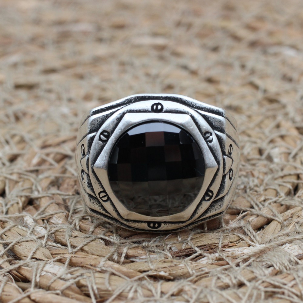 Handmade Silver Men's Ring, Onyx Men's Ring, Turkish Handmade Men's Ring, Men's Ring, Ottoman Mens Ring, Gift for Him, 925k Sterling Silver,