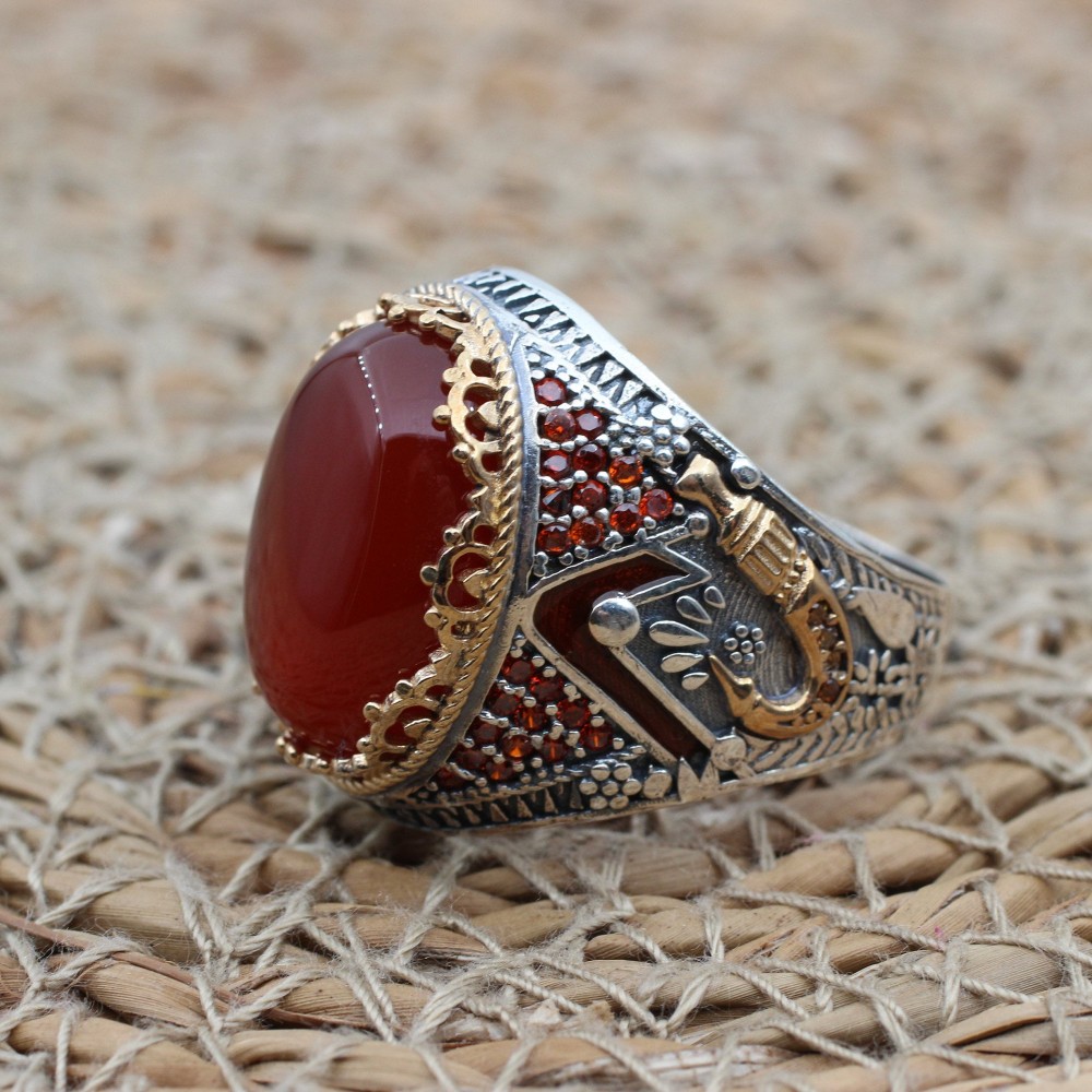Turkish Handmade Silver Mens Ring, Men's Agate Ring, Handmade Ring, Ottoman Men Ring, Men's Jewelry, Gift for Him, 925k Sterling Silver Ring