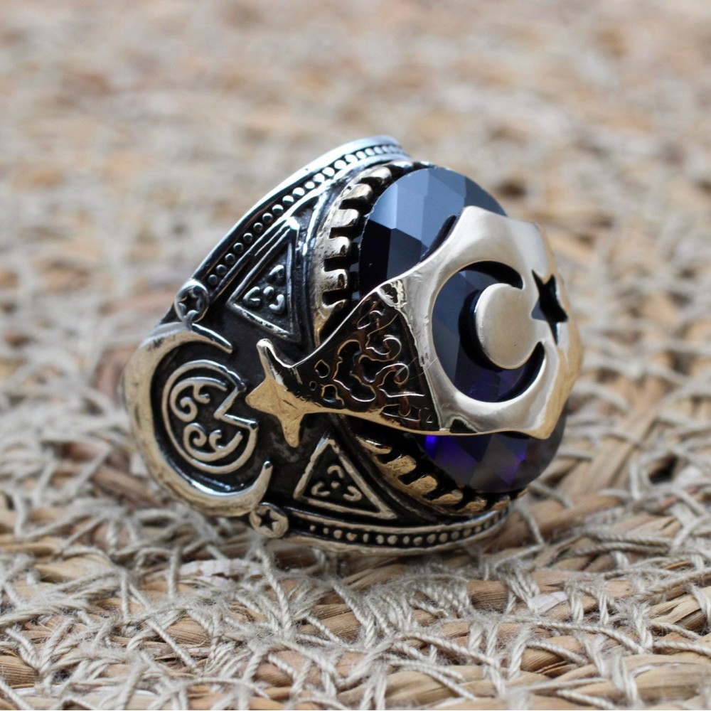 Amethyst Men's Ring, Mens Handmade Ring, Turkish Handmade Silver Men Ring, Ottoman Men Ring, Men Jewelry, Gift for Him, 925k Sterling Silver