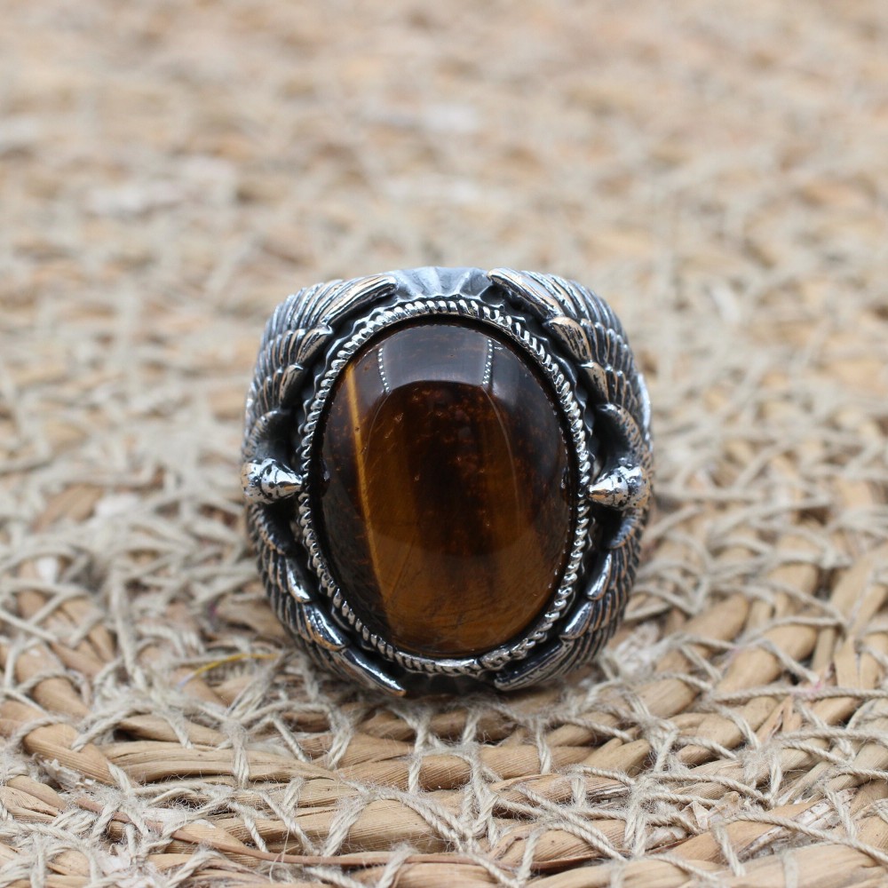 Tiger Eye Men's Ring, Ottoman Men's Ring, Handmade Men's Ring, Turkish Handmade Eagle Ring, Men's Jewelry, Gift for Him, 925 Sterling Silver Tiger Eye Men's Ring, Ottoman Men's Ring, Handmade Men's Ring, Turkish Handmade Eagle Ring, Men's Jewelry, Gift for Him, 925 Sterling Silver