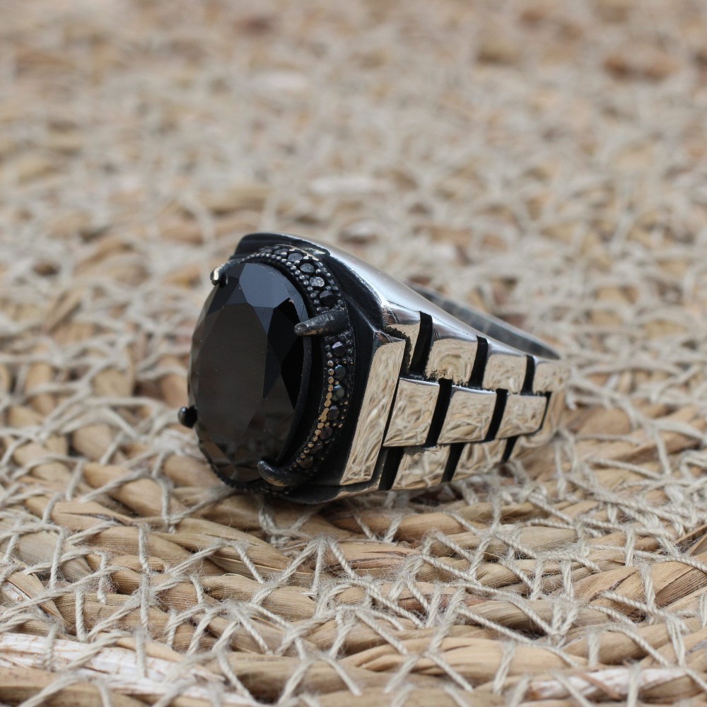 Turkish Handmade Silver Men's Ring, Men's Handmade Ring, Men's Ring, Onyx Men's Ring, Ottoman Mens Ring, Gift for Him, 925k Sterling Silver,