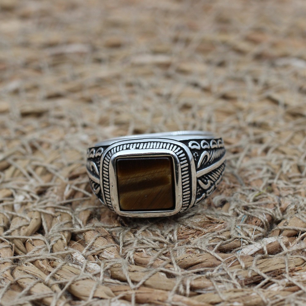 Tiger Eye Men's Ring, Ottoman Men's Ring, Handmade Men's Ring, Turkish Handmade Men's Ring, Men's Jewelry, Gift for Him, 925 Sterling Silver Tiger Eye Men's Ring, Ottoman Men's Ring, Handmade Men's Ring, Turkish Handmade Men's Ring, Men's Jewelry, Gift for Him, 925 Sterling Silver