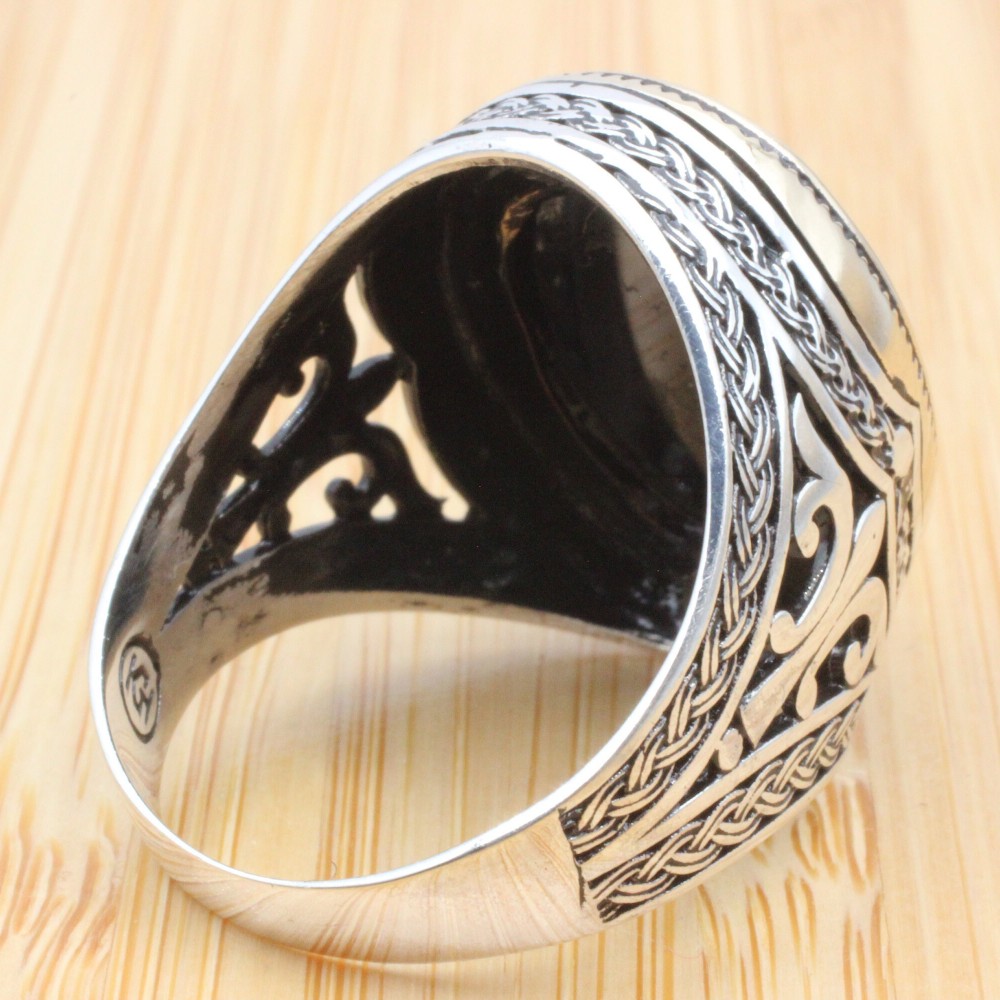 Men's Handmade Ring, Turkish Handmade Silver Men's Ring, Ottoman Men Ring, Onyx Ring, Men's Jewelry, Gift for Him, 925k Sterling Silver Ring
