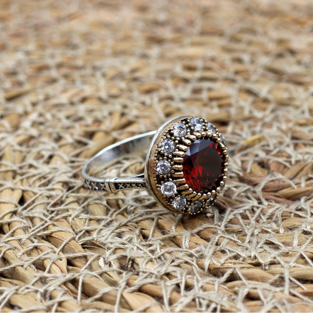 Ruby Ring, Handmade Women's Ring, Turkish Handmade Ring, Authentic Ring, Ottoman Ring, Ladies Ring, 925k Sterling Silver, Gift For Her,