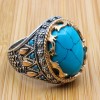 Turquoise Men's Ring, Handmade Ring, Turkish Handmade Silver Men's Ring, Ottoman Ring, Yemeni Ring, Gift for Him, 925k Sterling Silver Ring,