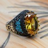 Citrine Men's Ring, Handmade Men's Ring, Turkish Handmade Ring, Ottoman Men's Ring, Men's Jewelry, Gift for Him, 925k Sterling Silver Ring